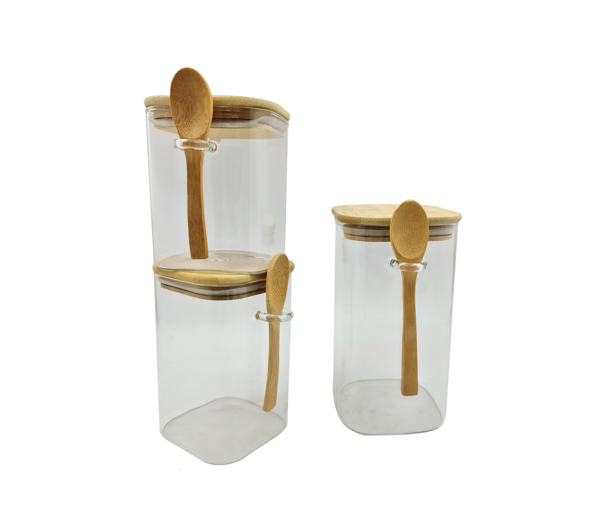 Set de 3 contenedores con cucharilla de madera Sujoya