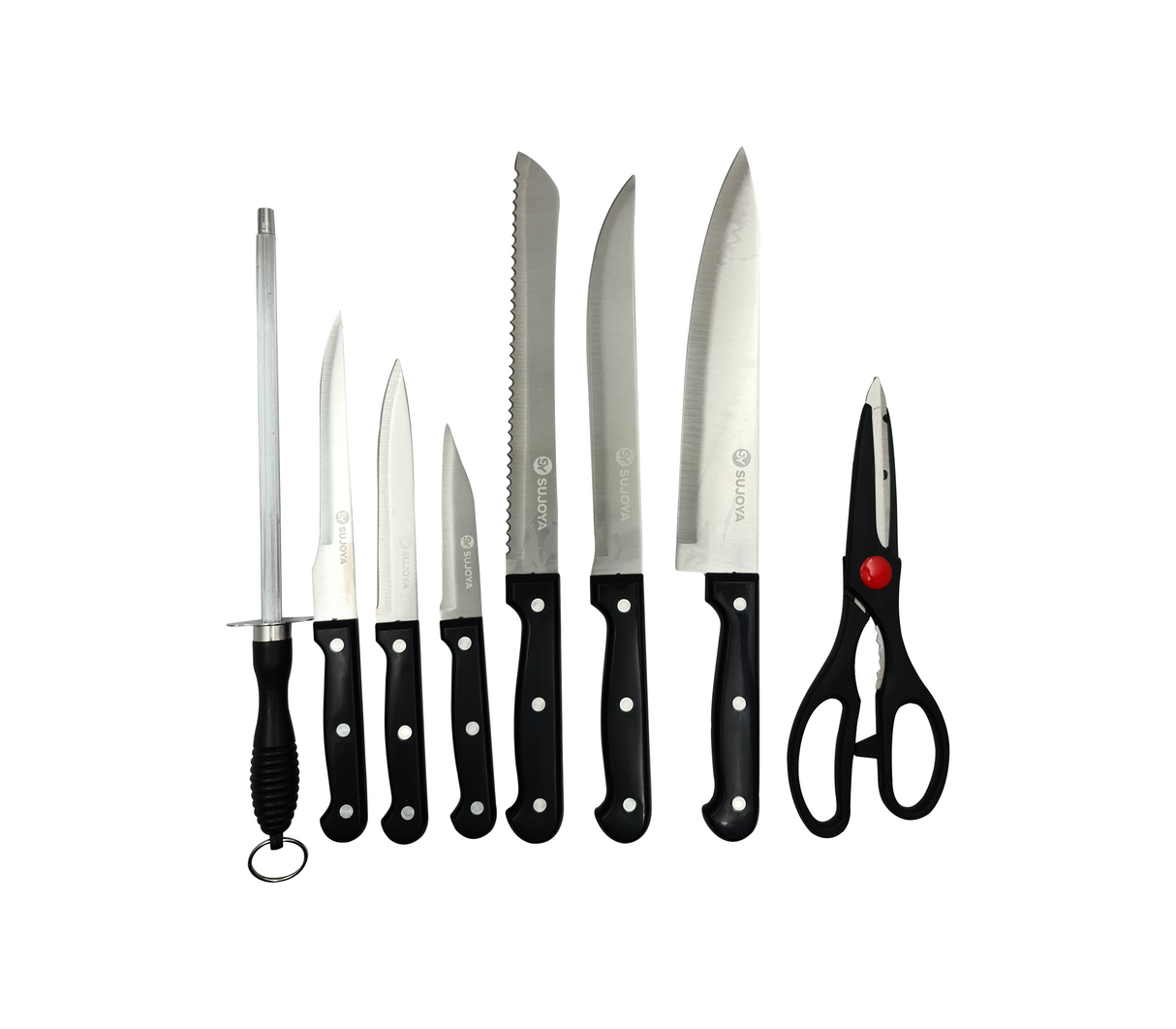 Set de 6 cuchillos + tijera y afilador