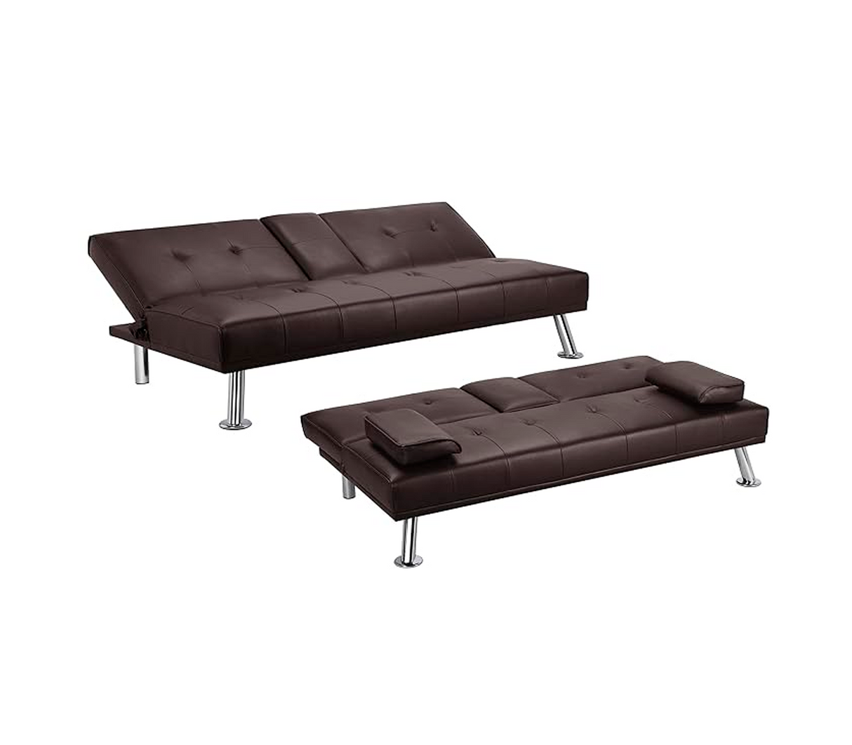 Sofá cama en bipiel c/posa vaso y patas cromadas Powerfik