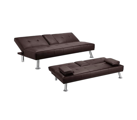 Sofá cama en bipiel c/posa vaso y patas cromadas Powerfik