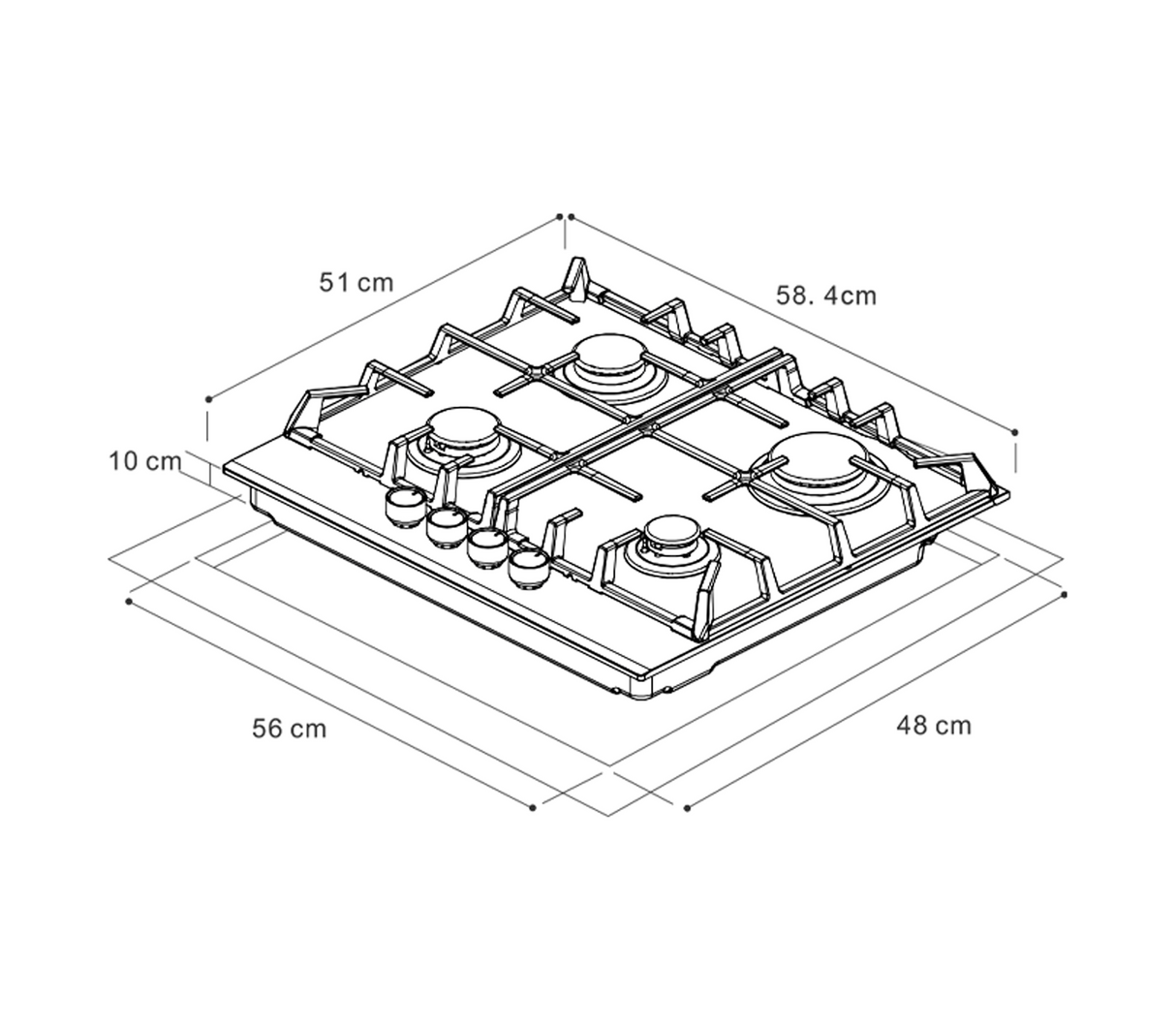 Tope de cocina a gas 4h 60cm (24") reflecta lite Vetrux