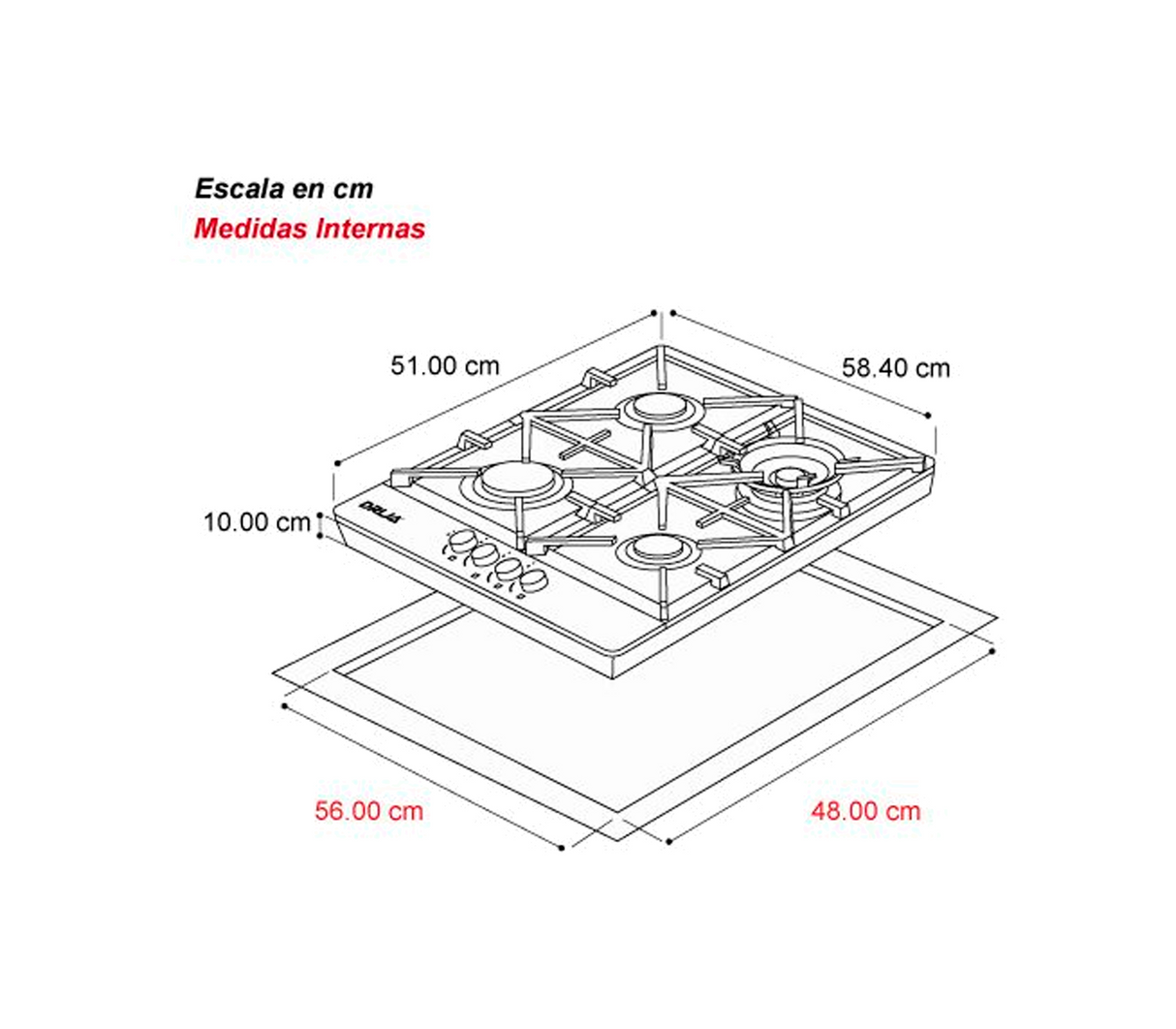 Tope de cocina a gas Toscana Pro 4h 60cm negro Drija