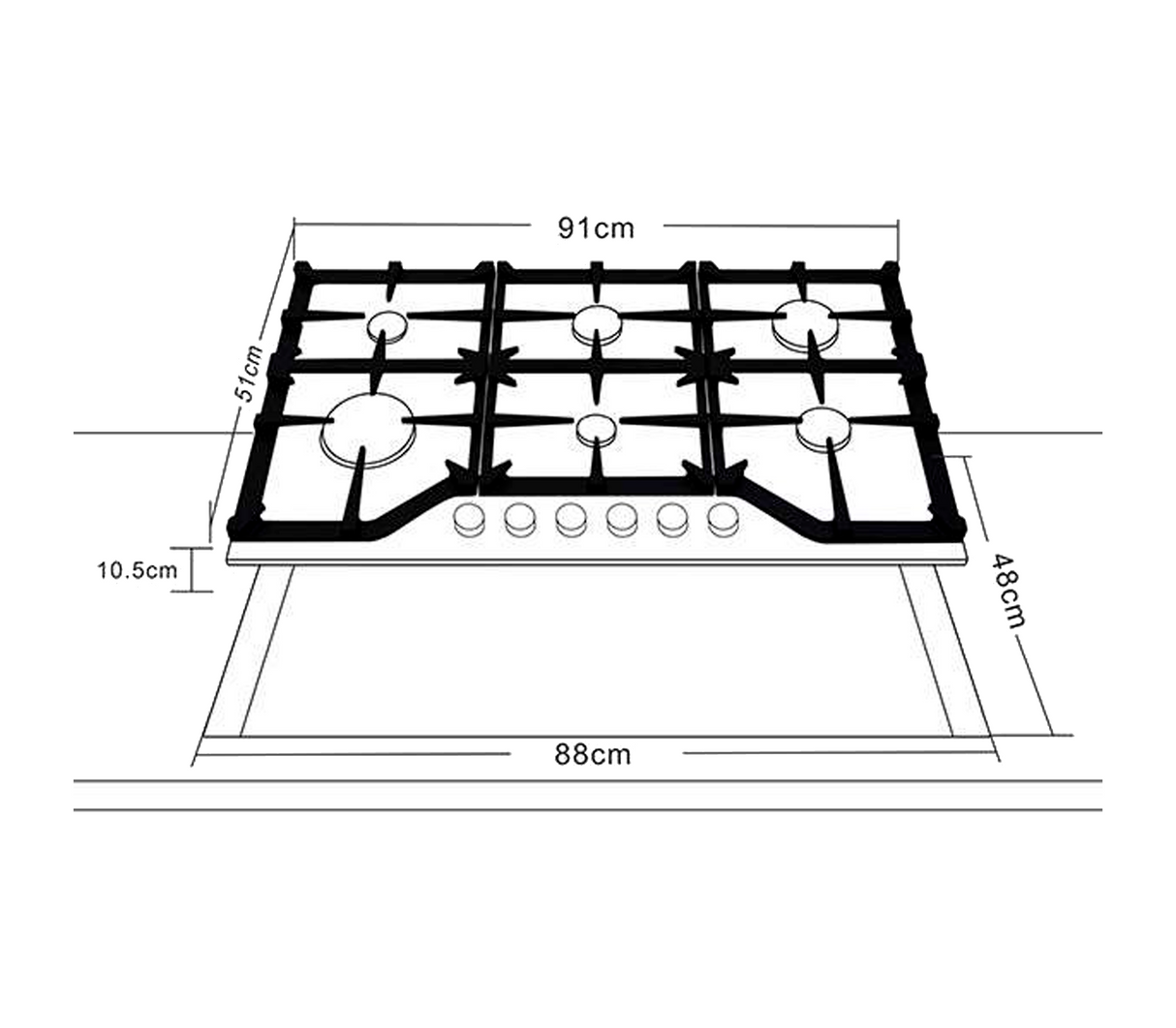 Tope de cocina a gas toscana 91 6h 91x51x10.5 cm negro Drija