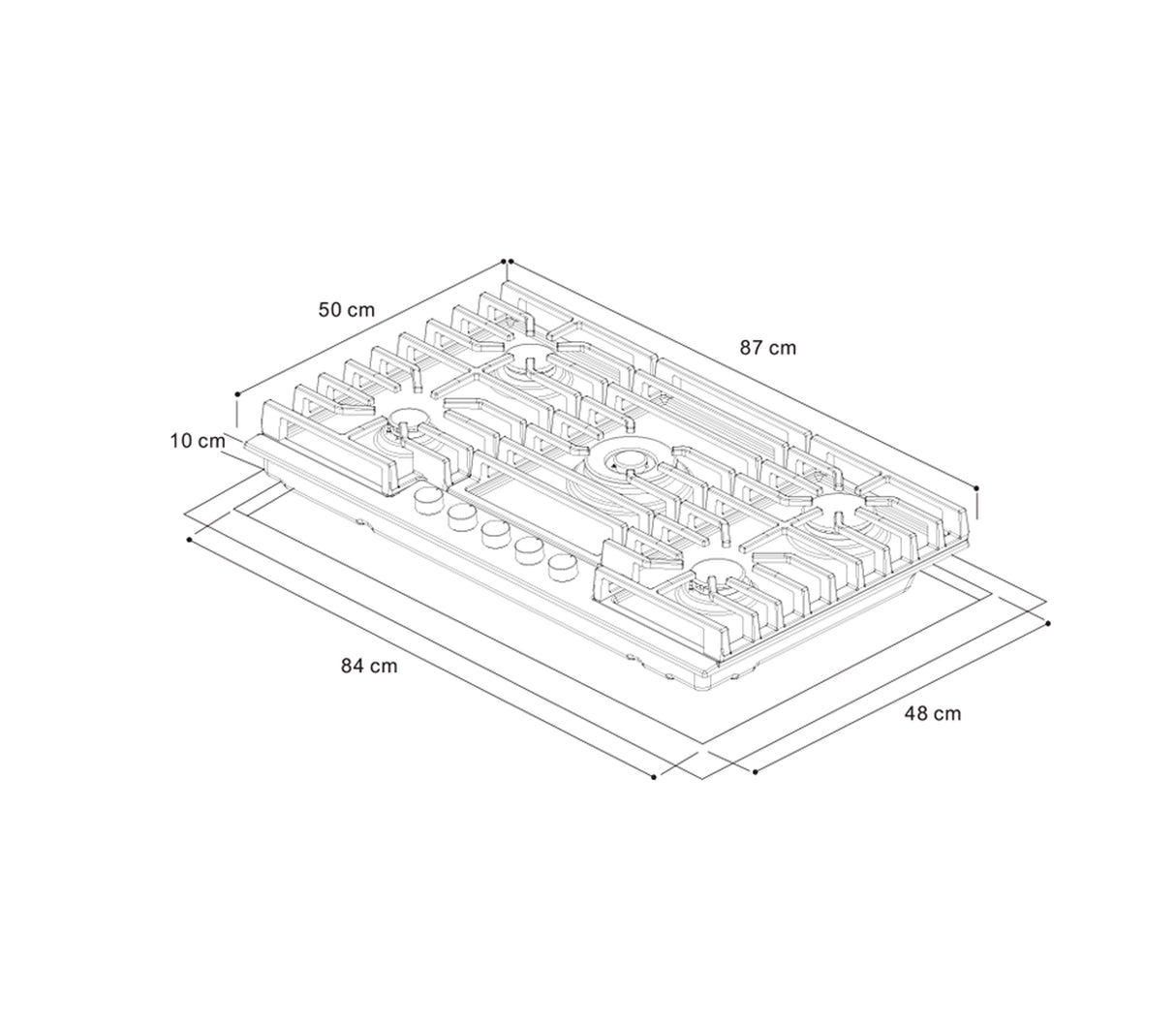 Tope de cocina a gas 5 hornillas 90cm (24") nova pro + acero Vetrux