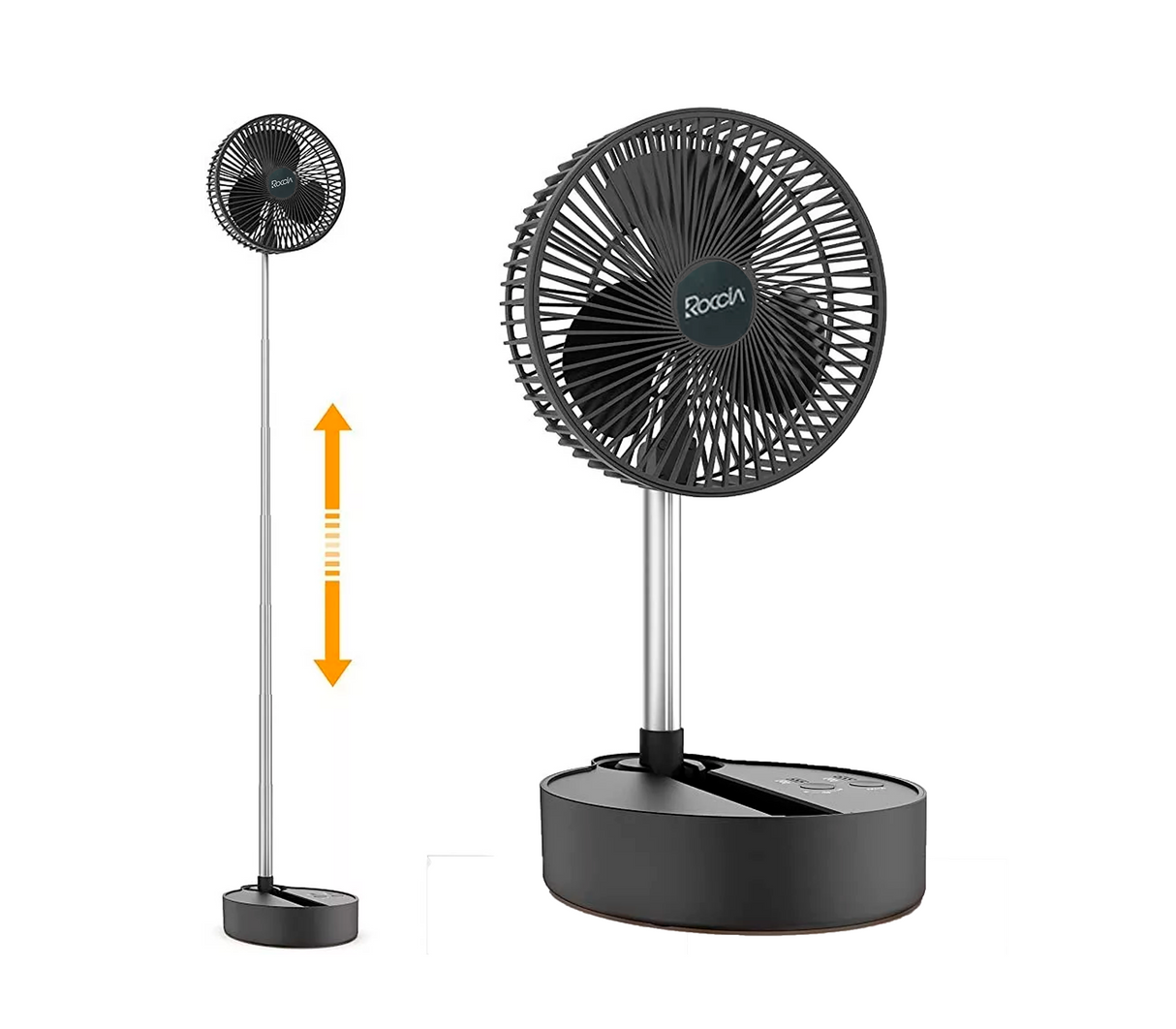 Ventilador recargable 8" con pedestal plegable negro Roccia