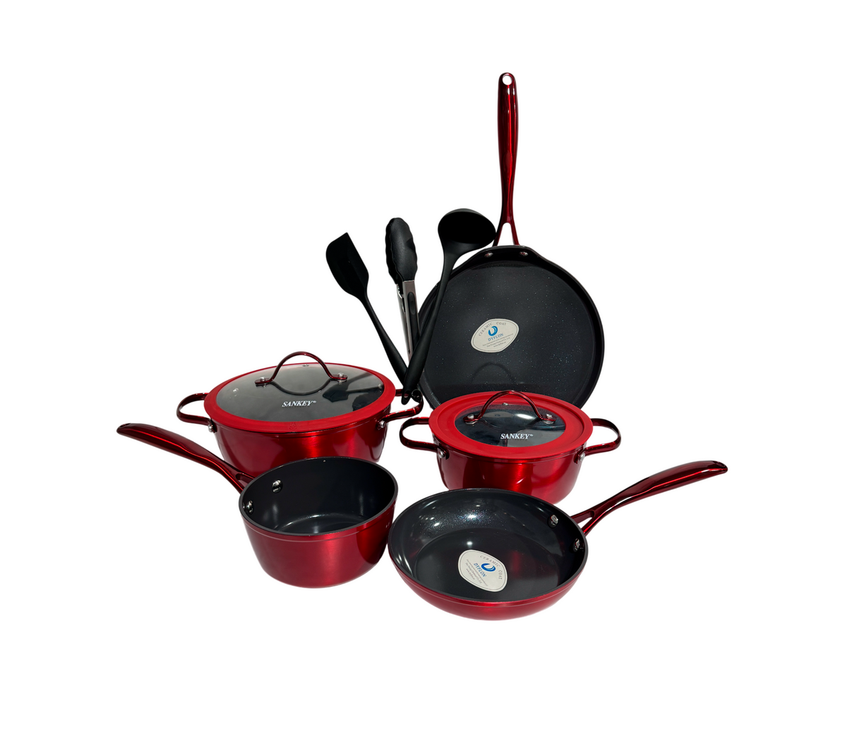 Juego de ollas 10 piezas cerámica antiadherente rojo Sankey