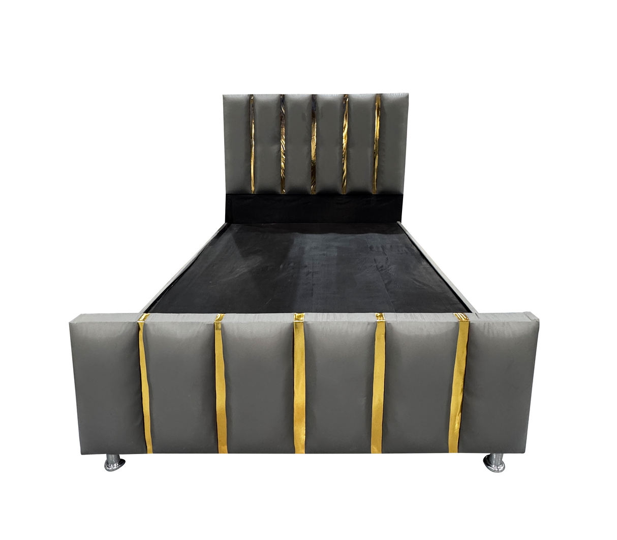 BOX SPRING MATRIMONIAL C/COPETE VENIL BIPIEL GRIS/DORADO FABRICADORA MAN