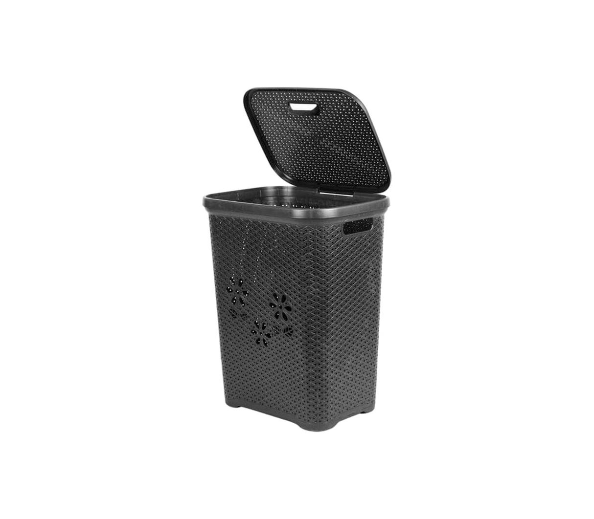 Cesta de ropa rectangular ratan con tapa 42x32x55cm gris Alfa Hogar