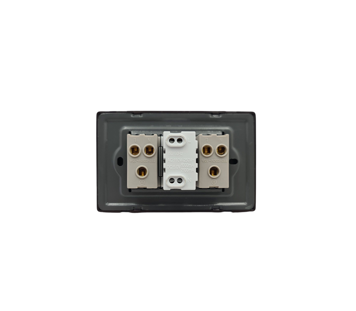 Toma doble 15a+2USB dc5v 2.1a metalizado 110v 250v Run