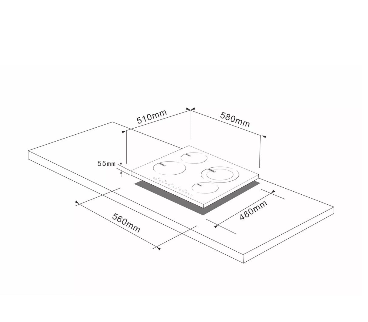 Tope de cocina Dual Gas/Eléctrico 4 hornillas 60cm (24") 220V Negro Flexi Vetrux