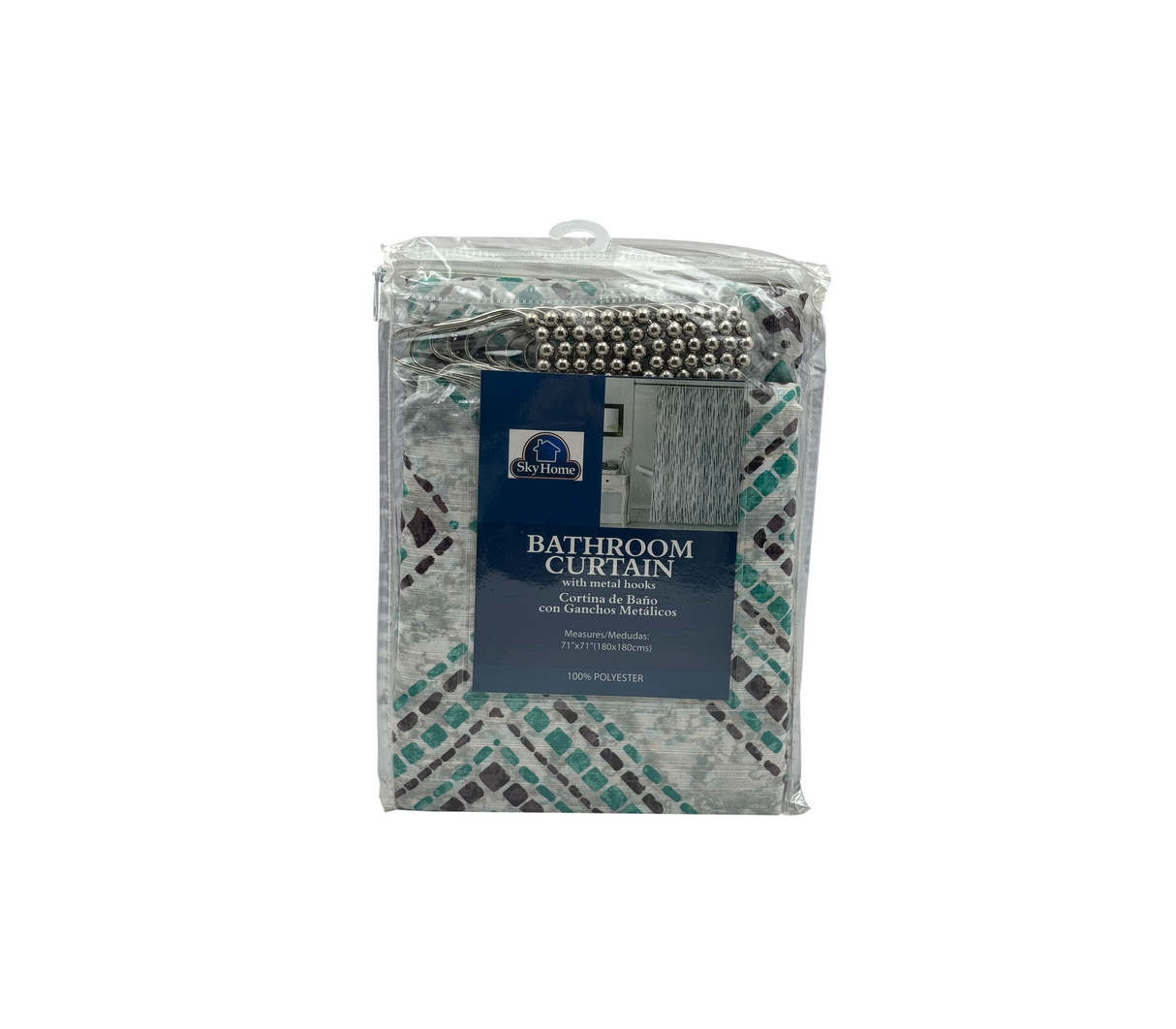 Cortina de baño c/ ganchos metálicos 180x180100% polietileno estampado Sky Home