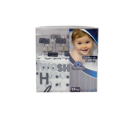 Cortina de baño con ganchos decorativos 180x180 100% polietileno estampado Sky Home