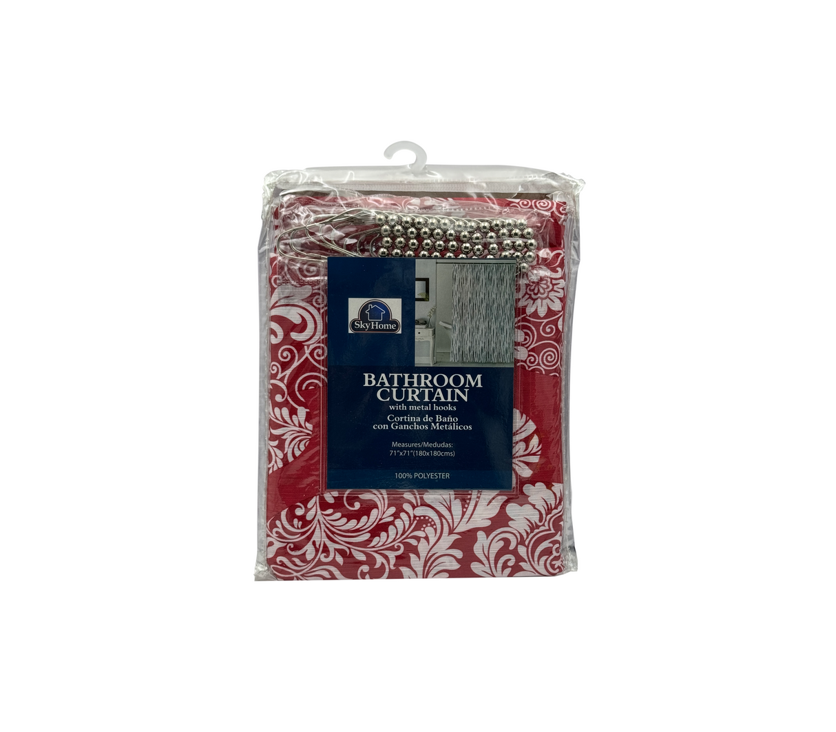 Cortina de baño c/ ganchos metálicos 180x180100% polietileno estampado Sky Home