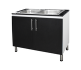 Fregadero doble tina c/mueble blanco/negro c/tope en pvc negro Powerfik