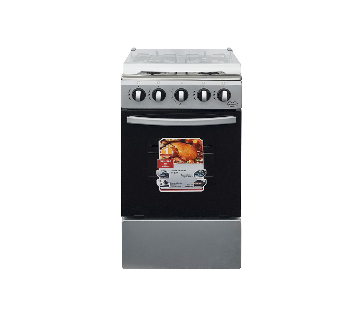 Cocina a gas 20" de piso 4h c/horno Plateada Vene Hogar