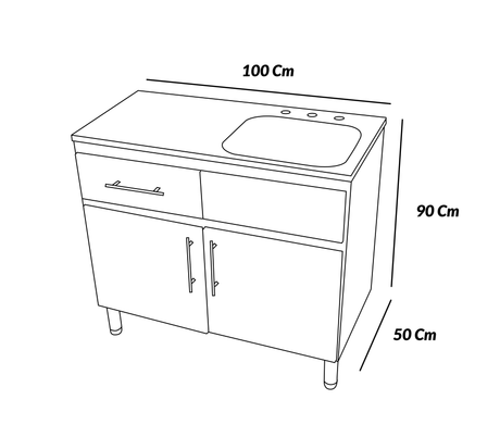 Mueble con fregadero derecho 100x50X90cm blanco/negro Powerfik