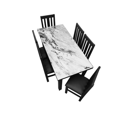 Comedor tope acrílico con vidrio 6 sillas negro/blanco Ibiza Isabel