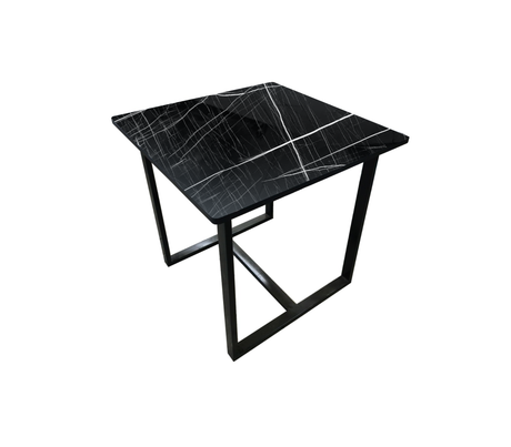 Comedor cuadrado para 4 sillas 80X80cm base de metal negra/tope pvc marmolizado oscuro Powerfik
