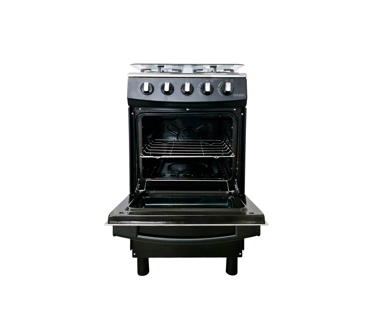 Cocina a gas agata plus 4 hornillas con tapa de vidrio parrilla gruesa negra Mystic