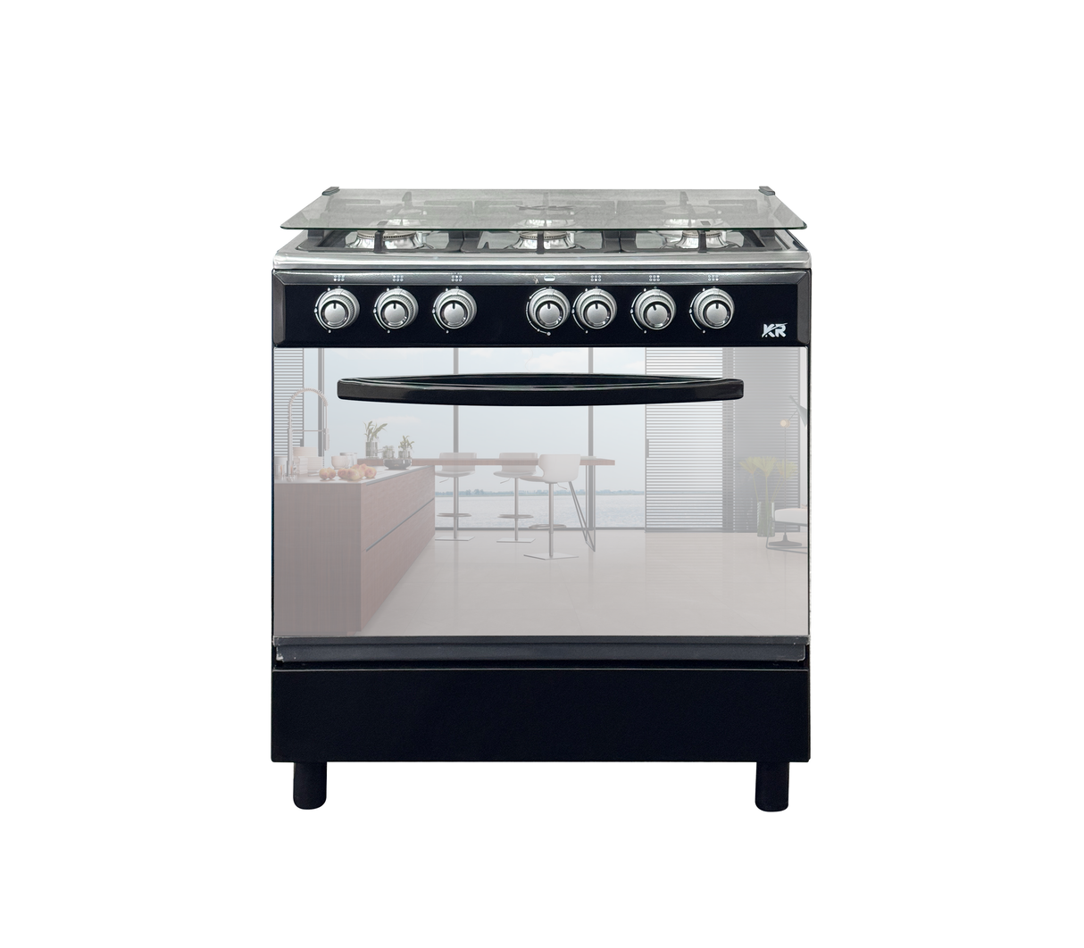 Cocina a gas 6 hornillas negro KR Plus