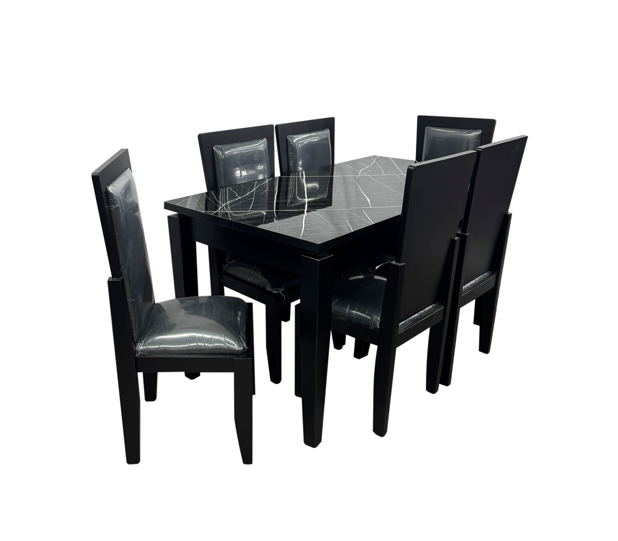 Comedor elegante 6 sillas c/tope pvc marmolizado oscuro Mercado Del Mueble