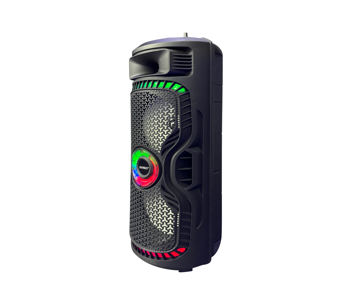 Corneta recar 8"x2 portátil karaoke/led/amplif. cont.y mic.alamb. 20W Sankey