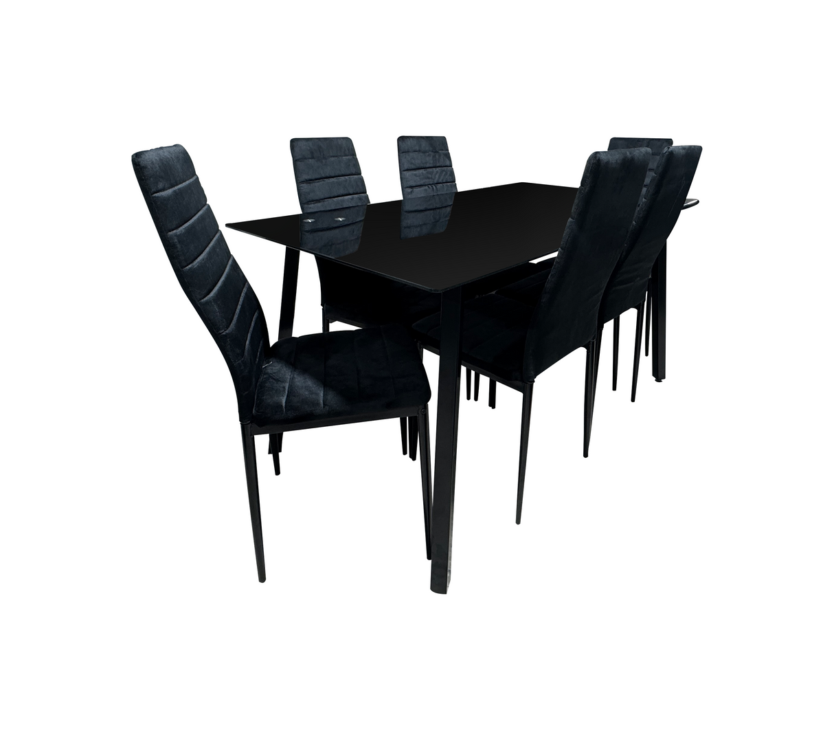 Comedor 6 puestos con tope de vidrio gamuza negro JSRI