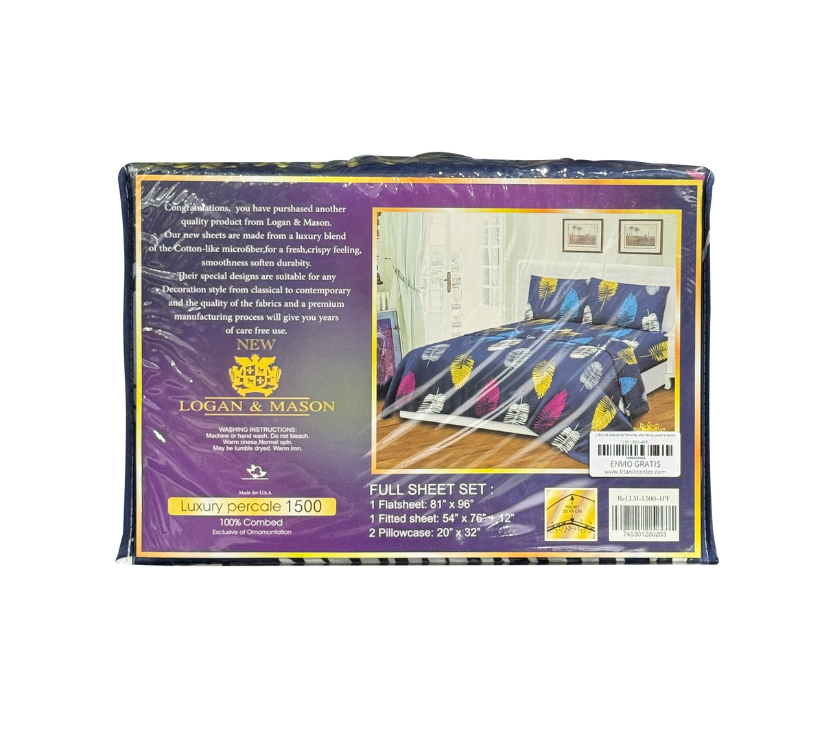 Juego de sábana matrimonial 1500 hilos Logan & Mason