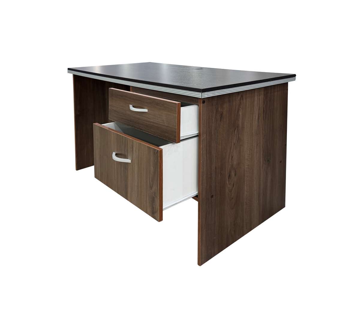 Escritorio 2 gavetas derecho 120x60x75cm MDF negro/marrón Powerfik