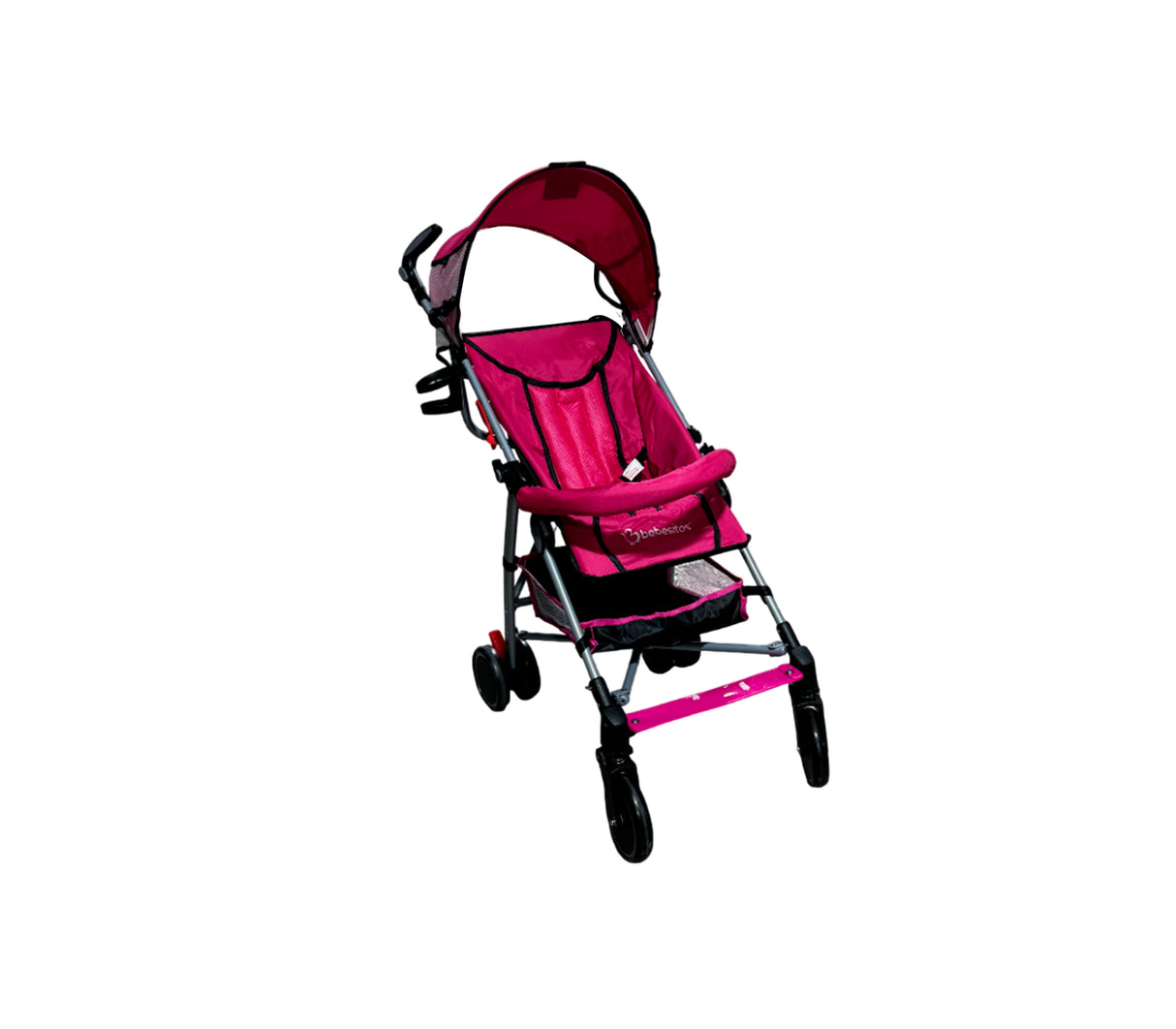 Coche para bebe tipo paragua negro y rosado Bebesitos