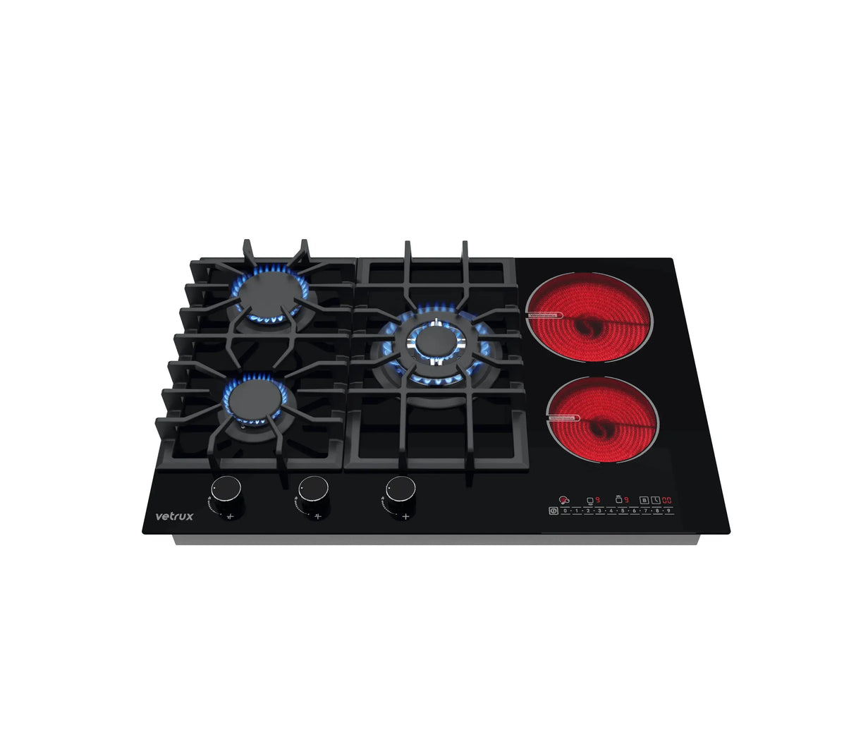 Tope de cocina dual gas/eléctrico 5 hornillas 76cm (36") 220v negro Flexi Vetrux