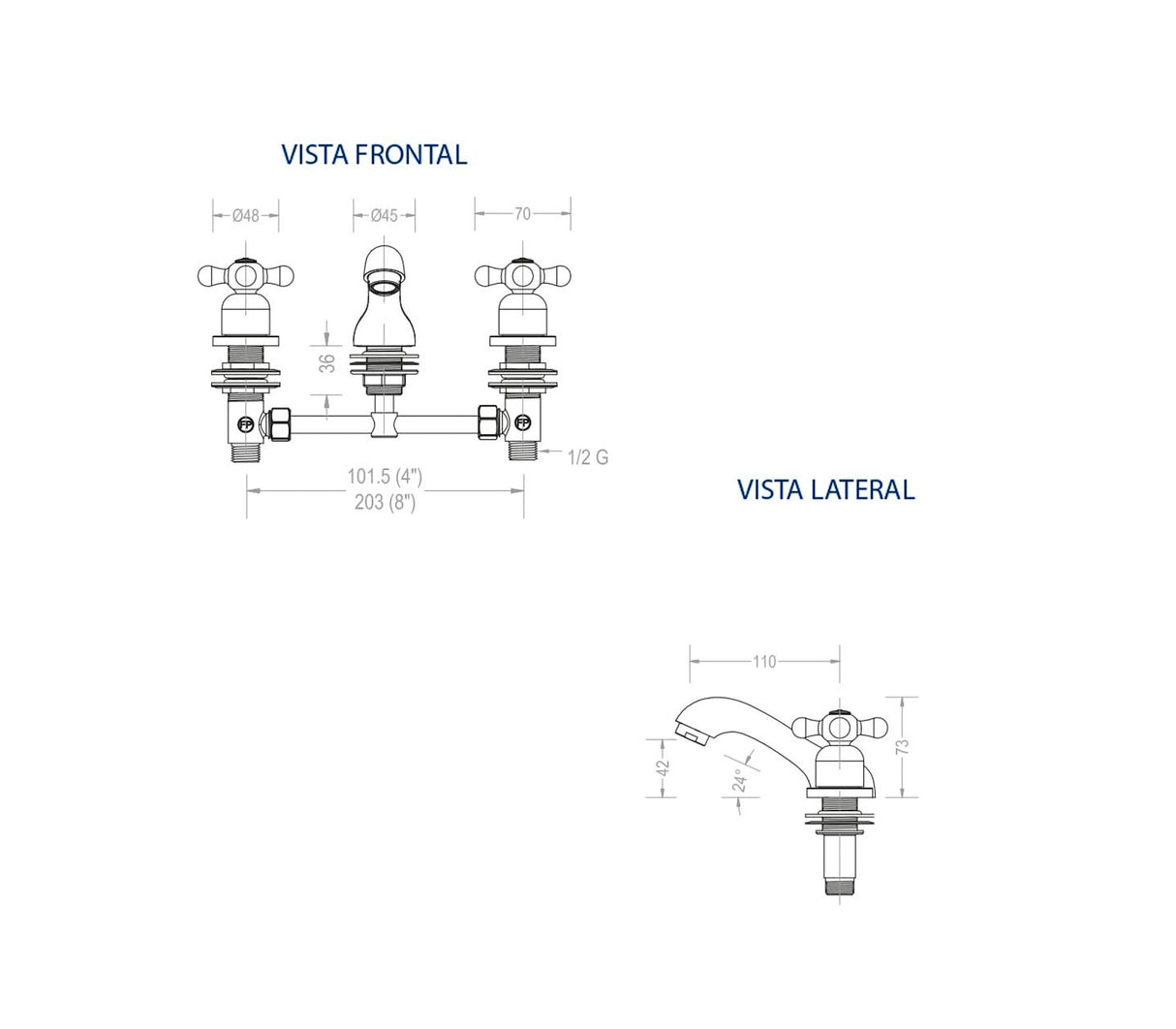 Grupo lavamanos cross 4" y 8" FP