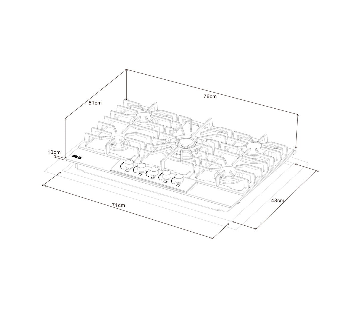 Tope de cocina a gas Italia 5 hornillas 76cm (30") negro Drija