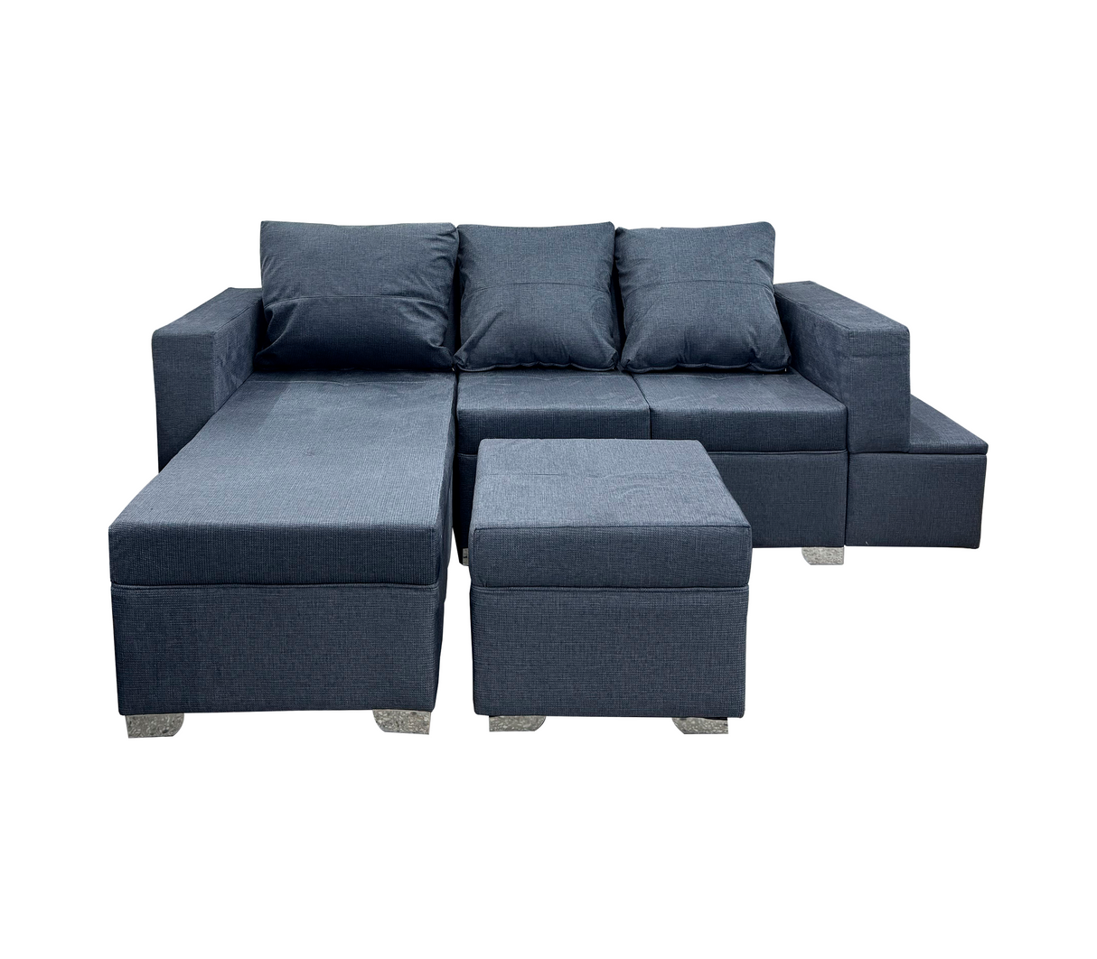 Juego de Recibo Estrada Plus Tipo L 3 Puestos + Chaiselongue + Puff Tela de Lujo Okalia