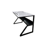 Mesa de computadora en base de metal con tope en melamina gris oscuro alto brillo Powerfik