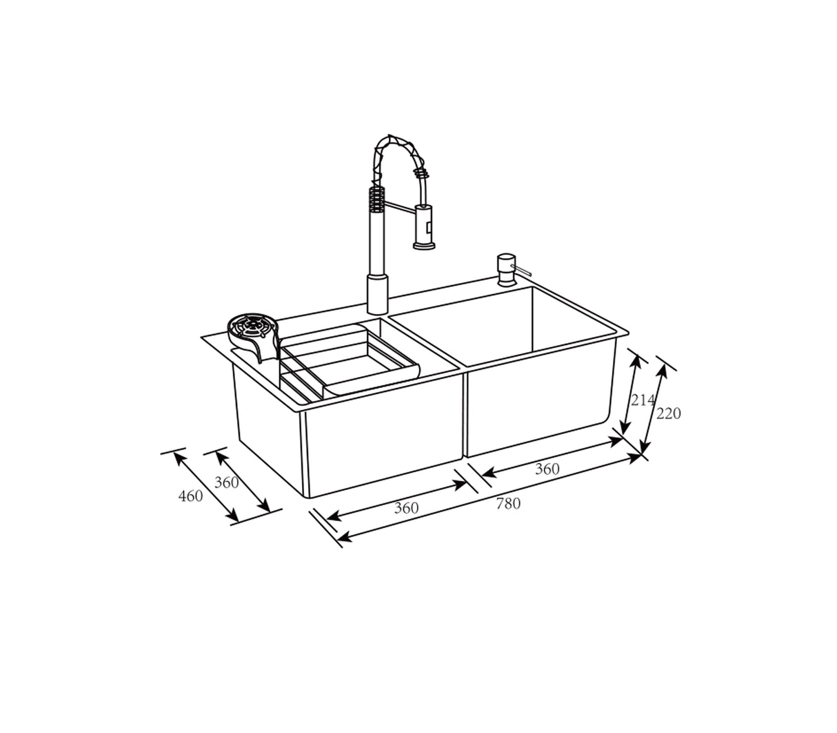 Fregadero Flusso 78 Dual 2 tinas + accesorios acero inox Vetrux