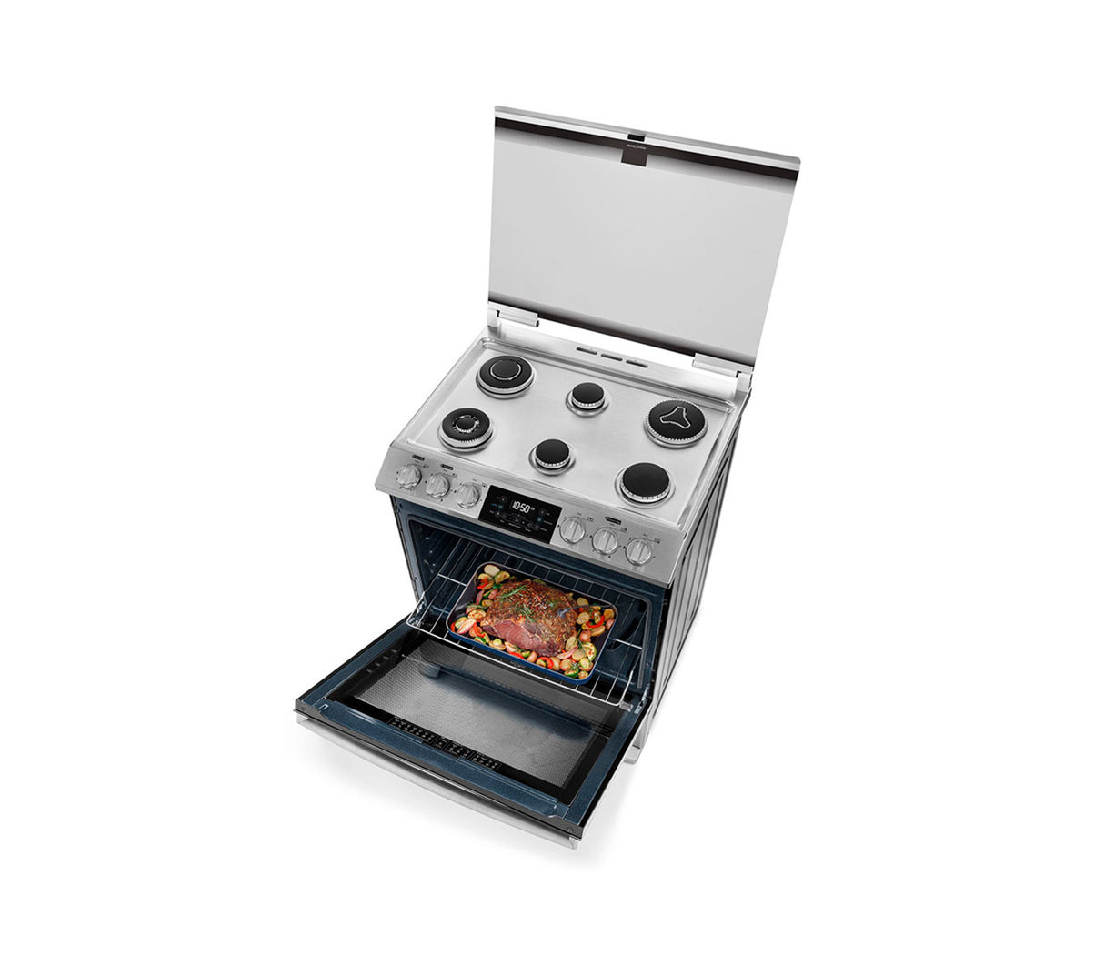 Cocina a gas piso 76cm 6 hornillas con encendido eléctrico acero inox Mabe