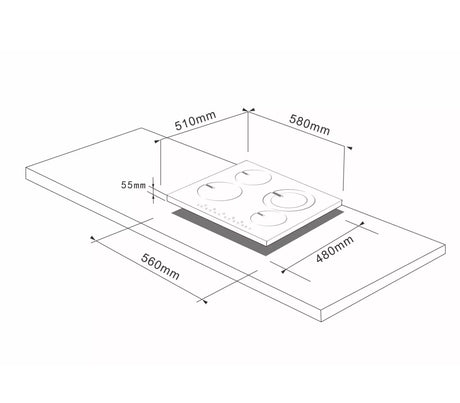 Tope de cocina eléctrico 4 Hornillas 60cm Prestige negro Vetrux