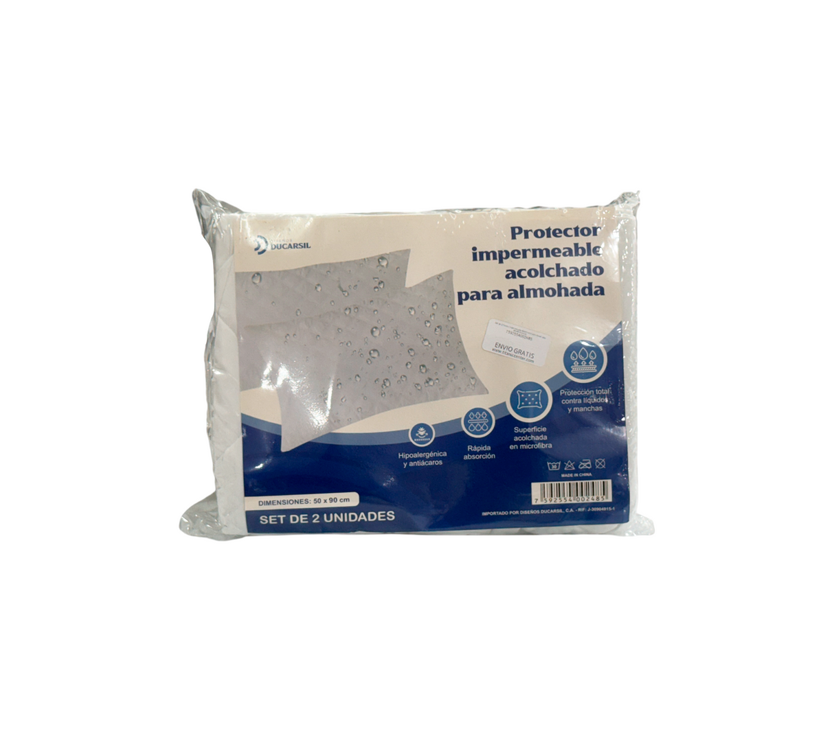 Set de 2 Fundas Impermeables Acolchadas para Almohadas 50x90 Ducarsil