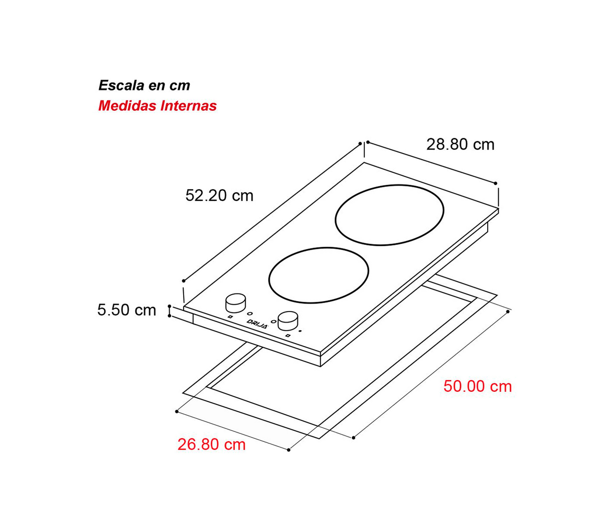 Tope de cocina eléctrico vitro Alemania 2h 30cm negro Drija