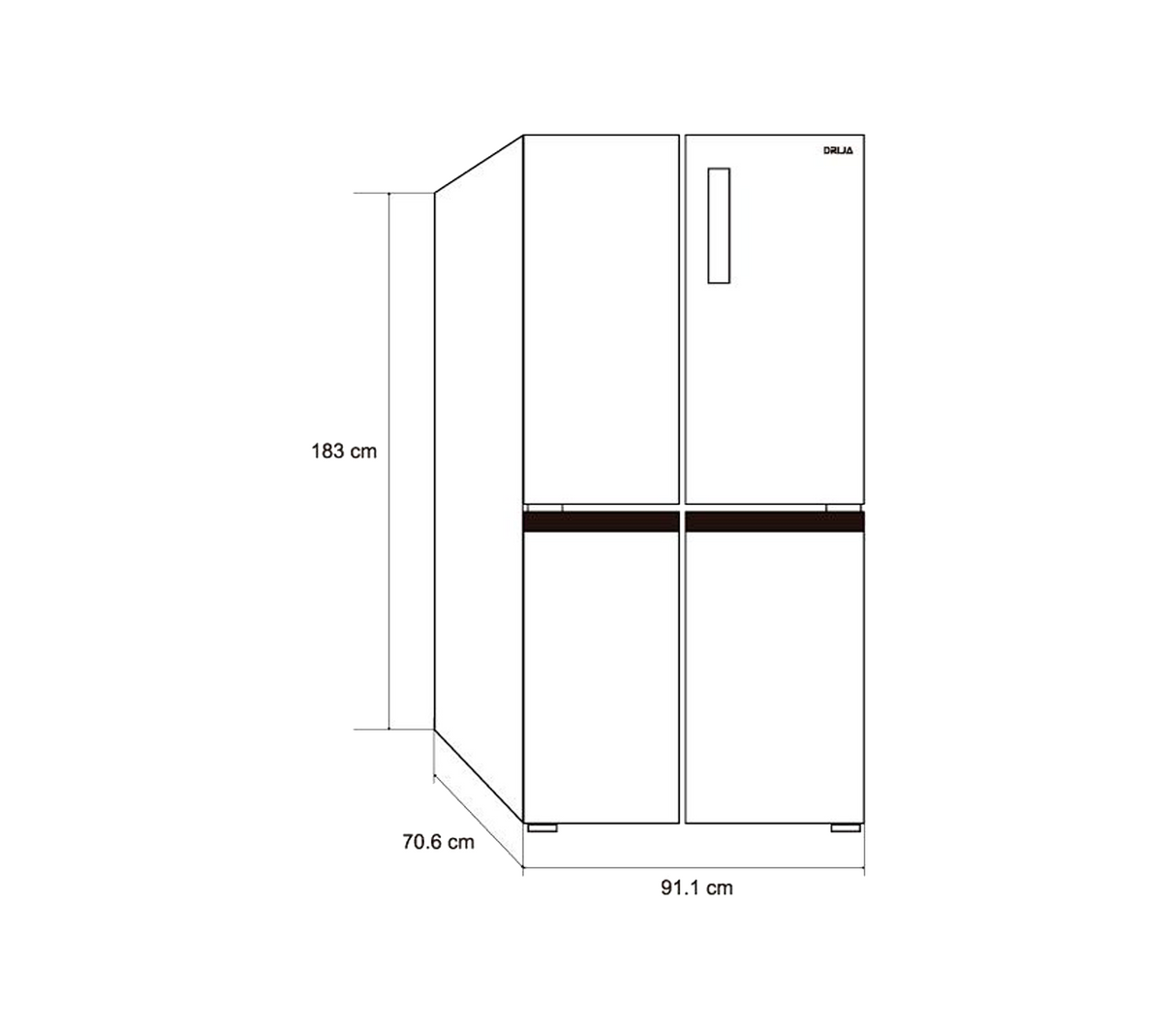 Nevera French Door Black 542lt (19pies) 91x71x183cm puerta acero inox negra Drija