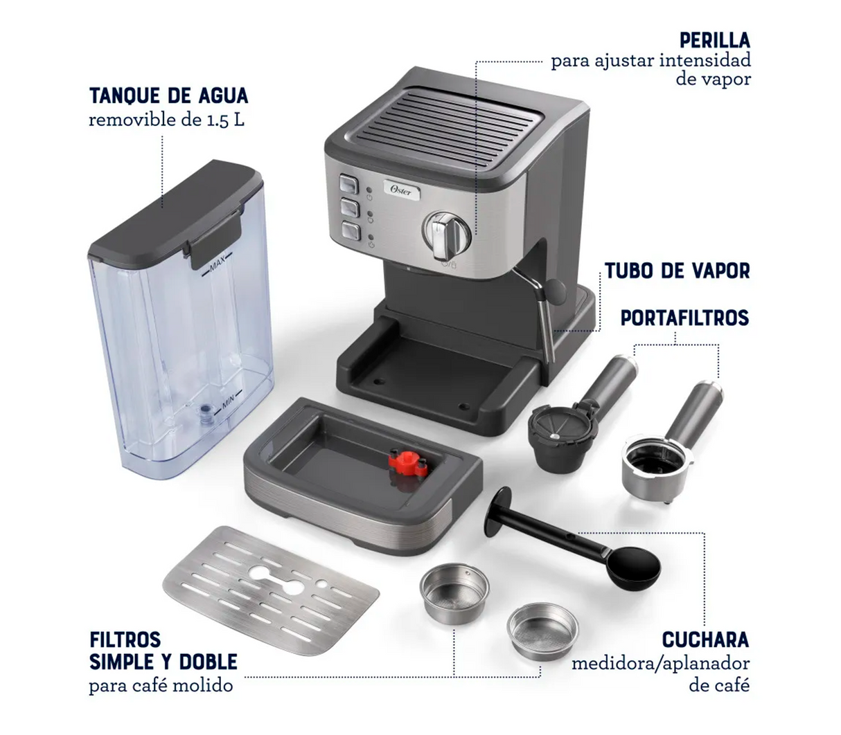 Cafetera compacto 14 bar 2 espresso x ciclo Oster