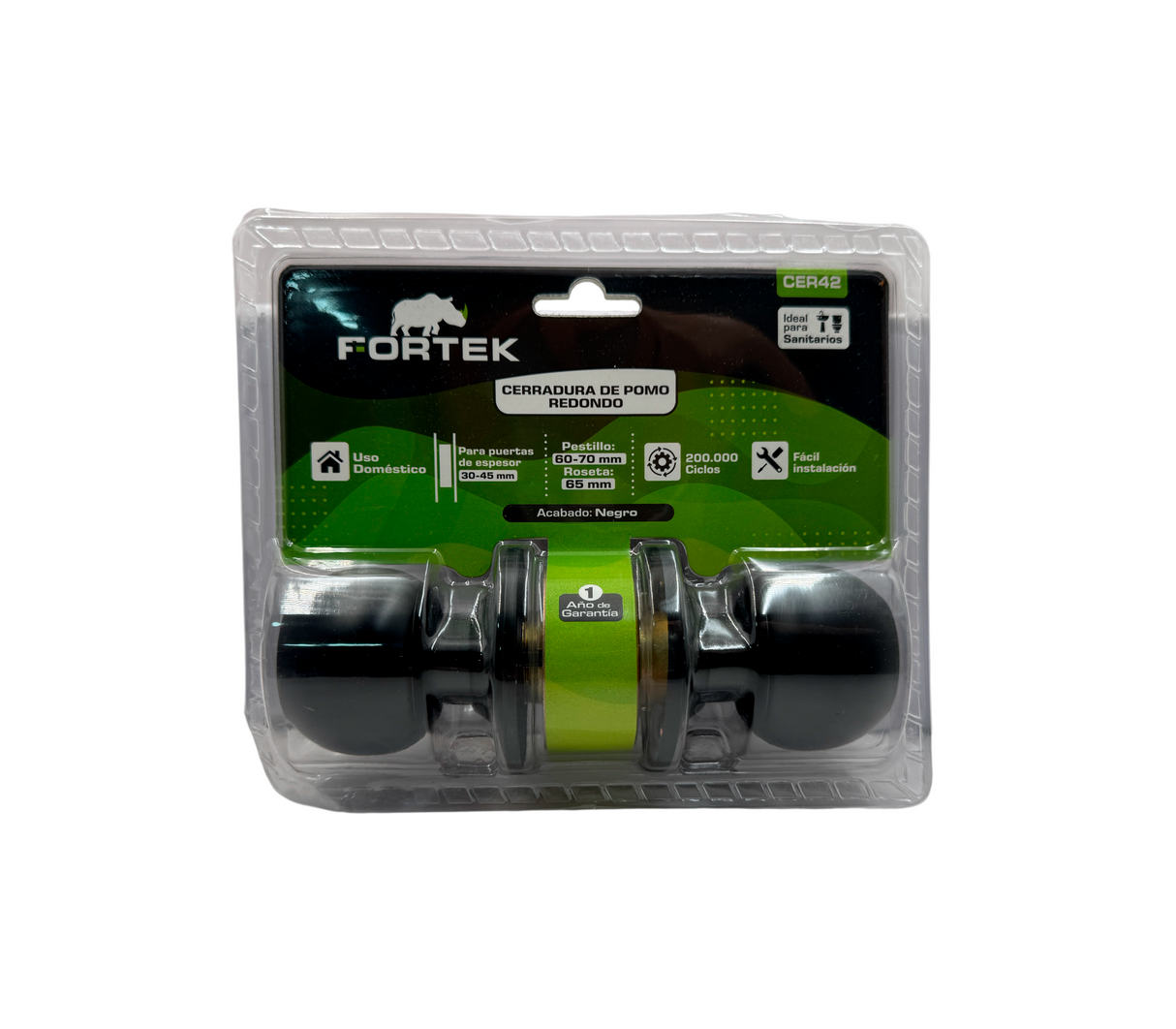 Cerradura con pomo redondo para baño negro mate Fortek