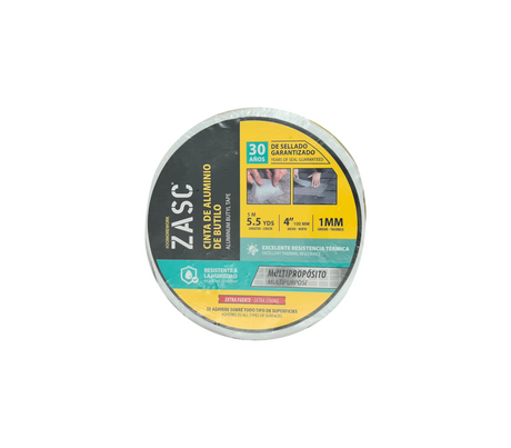 Cinta adhesiva impermeable de butilo 5 mts 4" aluminio cod.5-007 Zasc