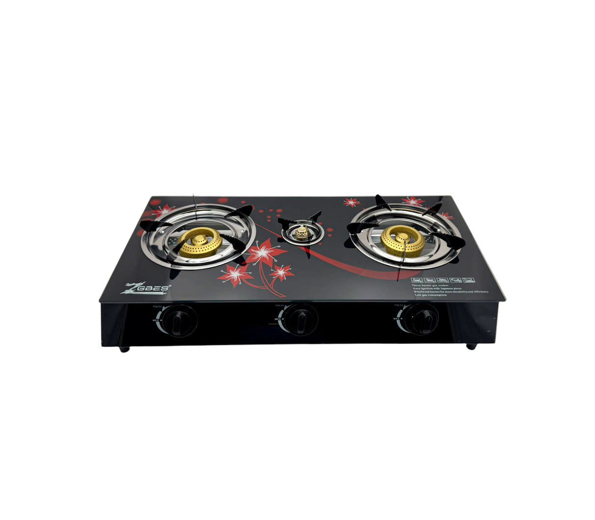 Cocinita a gas 3H negra flores ZGBES Gippon