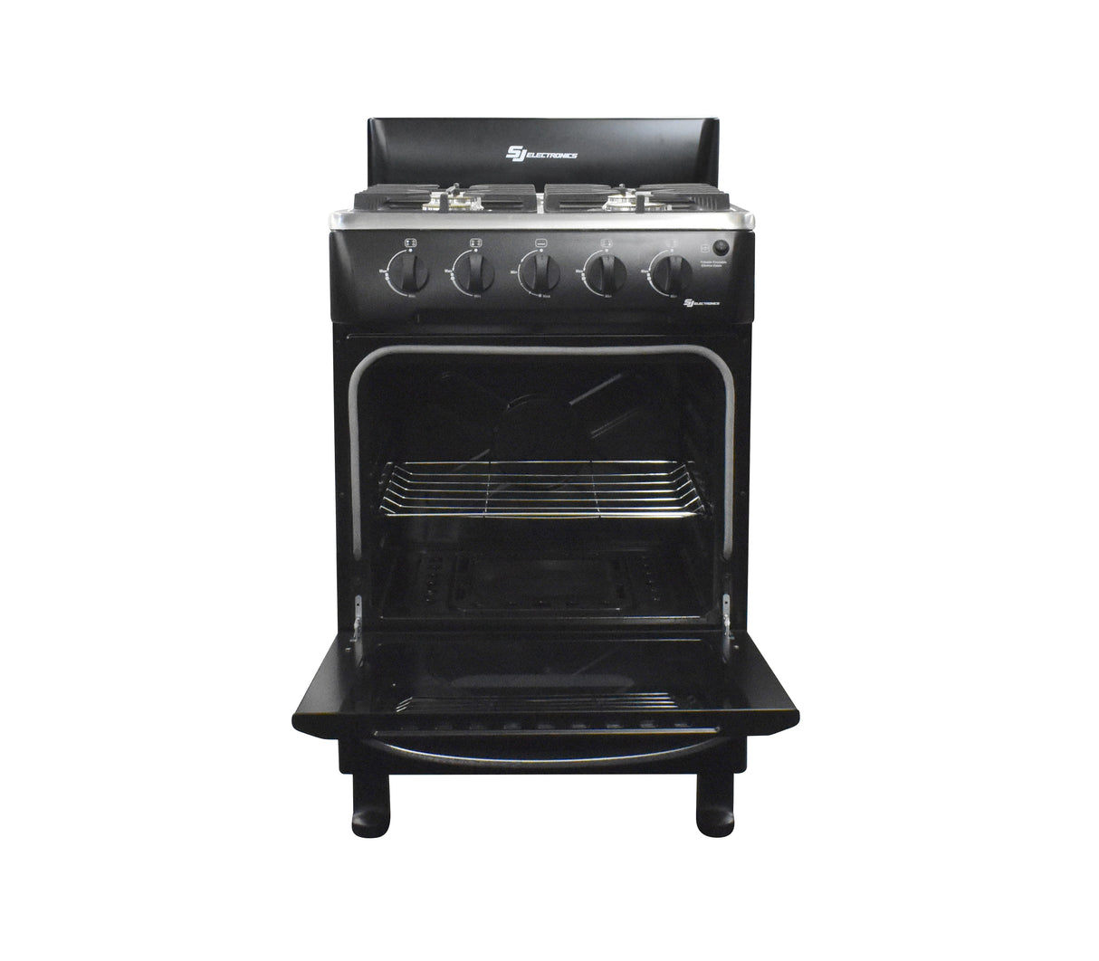 Cocina a gas 24" de piso 4 hornillas horno negra SJ-24N4H Sj Electronics