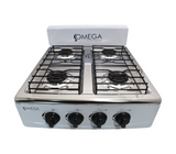 Cocina de mesa a gas 4 hornillas acero inoxidable blanca Omega Electronics