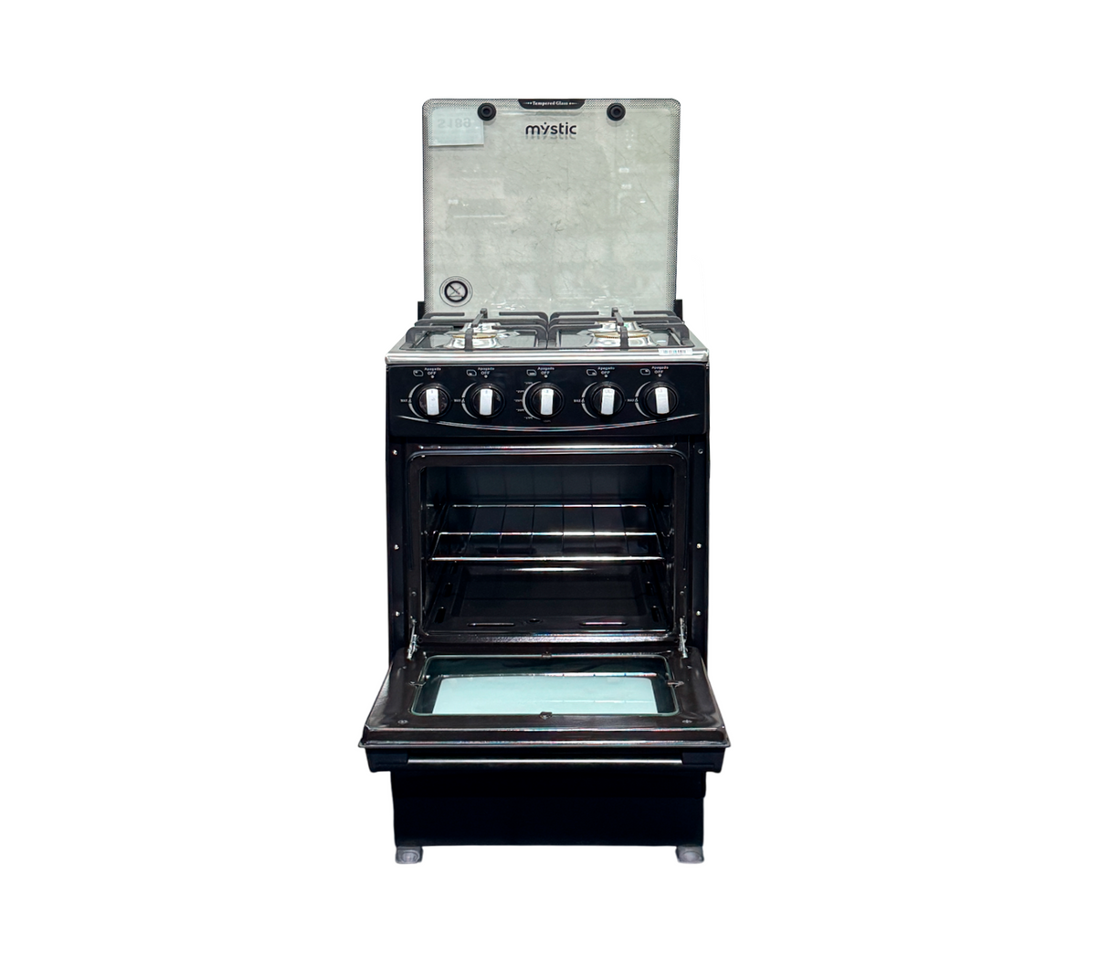 Cocina gas agata plus 4 h c/tapa de vidrio parrilla gruesa negra Mystic