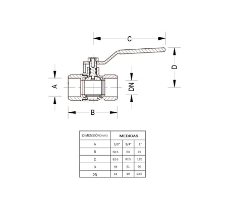 Llave de bola paso full port 1/2" FP
