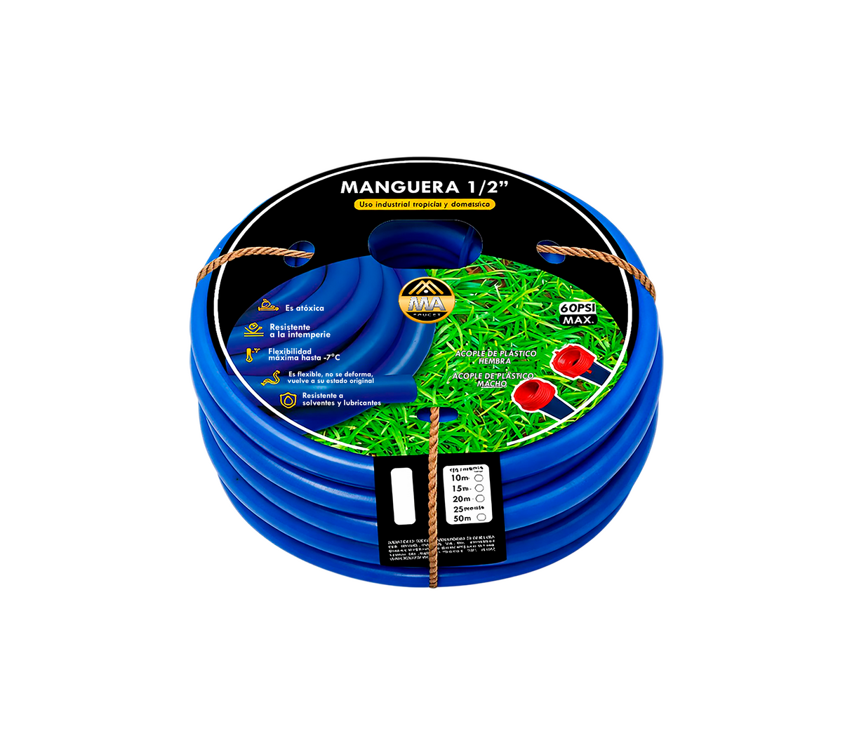 Manguera flexible para jardín azul de 1/2" x 20 mts en PVC Metales Aleados
